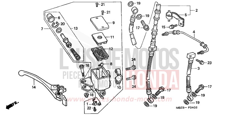 FRONT BRAKE MASTER CYLINDER (3) for Hornet S FORCE SILVER METALLIC (NH411) from 2001